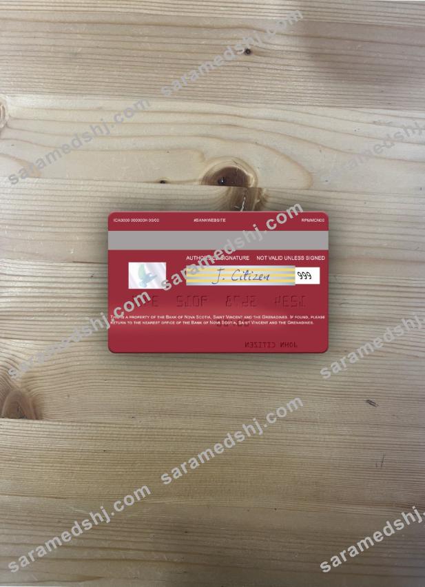 Saint Vincent and the Grenadines Bank of Nova Scotia visa debit card photolook back